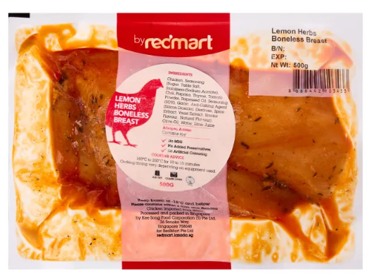 RedMart Lemon Herbs Marinated Chicken Boneless Breast (No MSG – Halal – Airfryer Ready) – Frozen, 2 Packs Total 1kg - Image 2